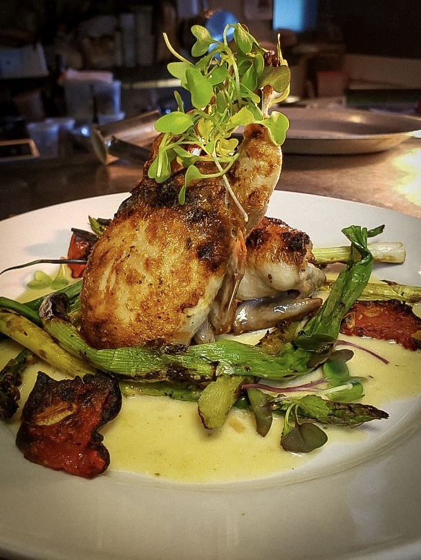 attachment-5d12a36f74e0e100016b8de7 whole quail with greens and asparagus