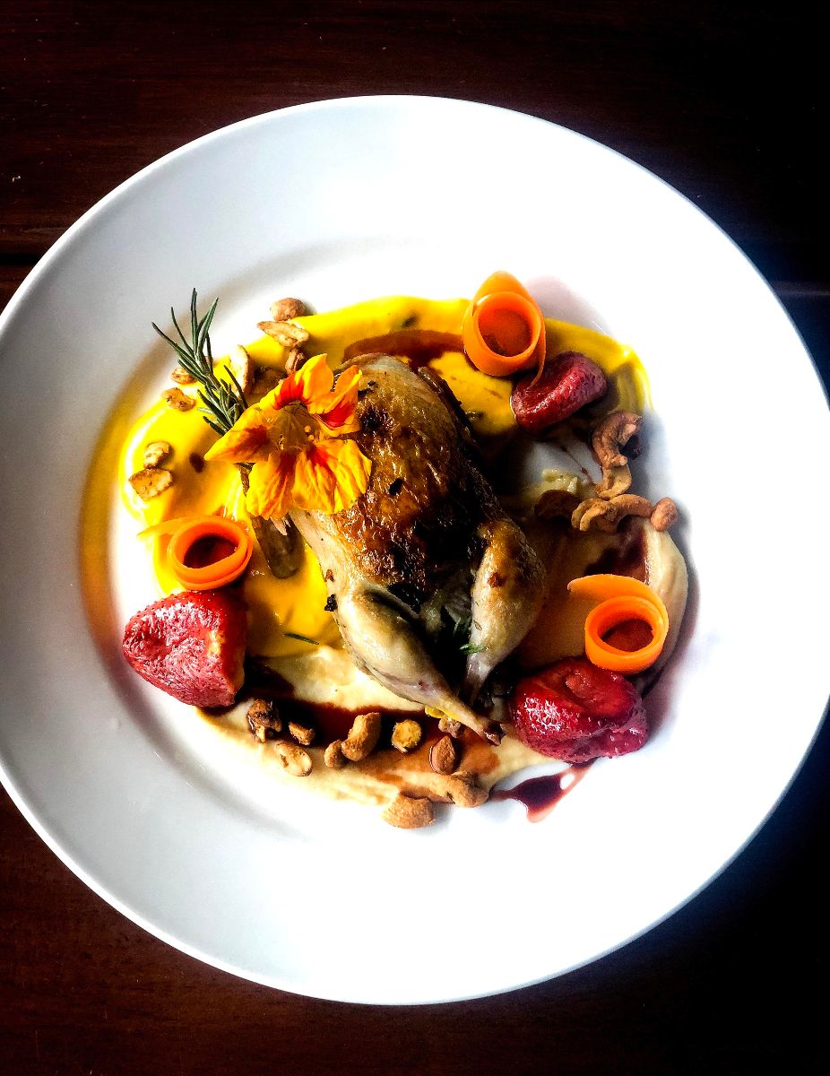wild rice and mushroom stuffed quail