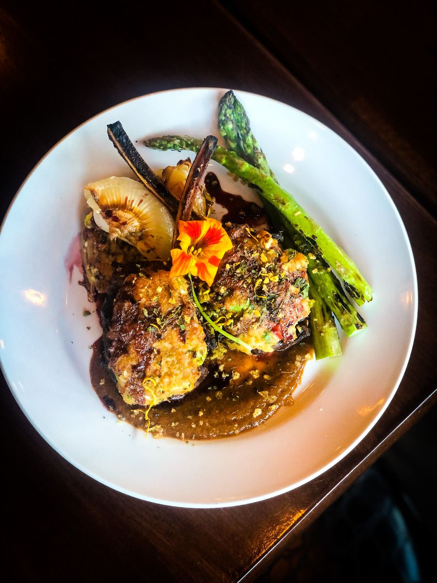 crab stuffed elk chop